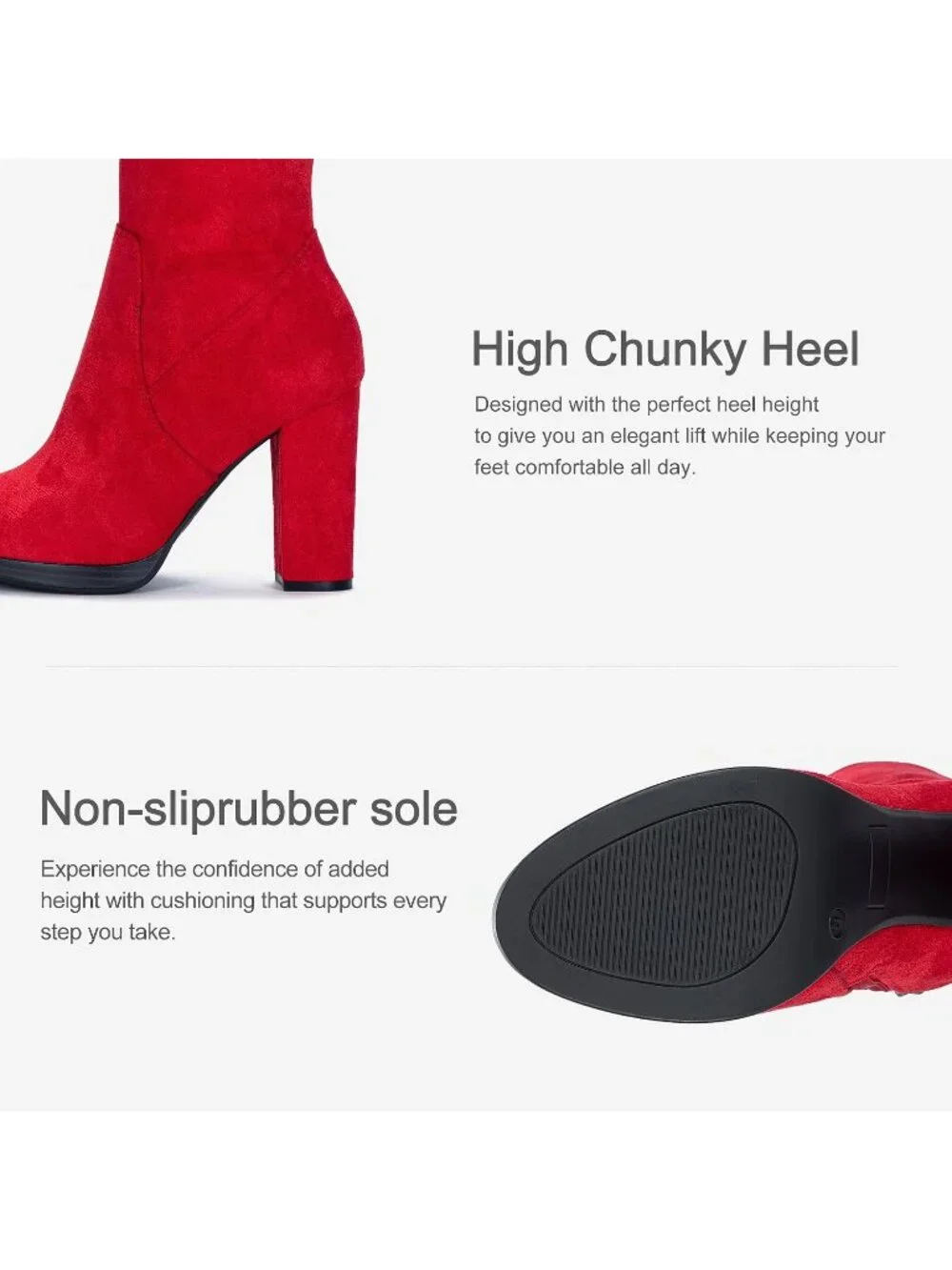 Women's Red Block Heel Round Toe Faux Suede Over The Knee Thigh High Boots